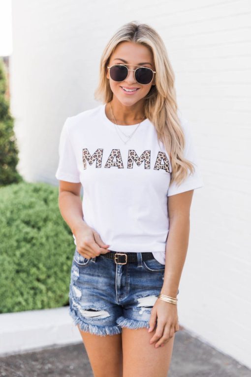 Cheap 🔥 Pink Lily Mama Animal Print Tee White 🥰 -Tees Shop