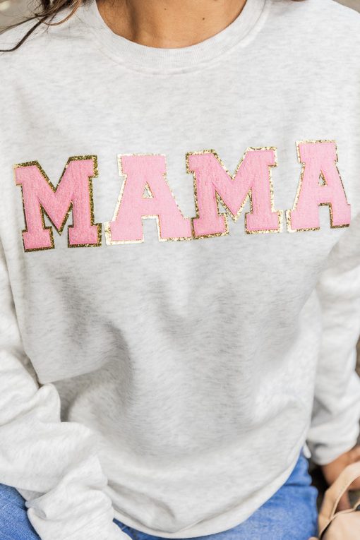 Coupon ✨ Pink Lily Mama Pink Chenille Patch Sweatshirt 🌟 -Tees Shop