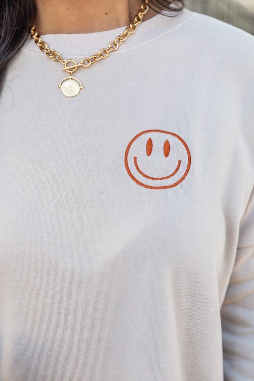 Best reviews of 🛒 Pink Lily Orange Smiley Face Embroidered Graphic Sweatshirt ✨ -Tees Shop