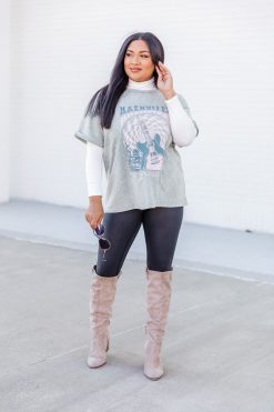 Buy ✨ Pink Lily Nashville Sage Acid Wash Rolled Sleeve Graphic Tee 🧨 -Tees Shop 187744 16 650x