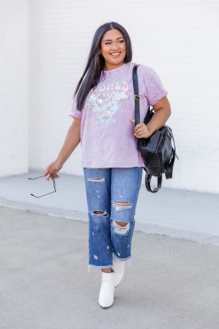 Coupon ⌛ Pink Lily World Tour Lilac Acid Wash Rolled Sleeve Graphic Tee 🎉 -Tees Shop 187746 14 650x