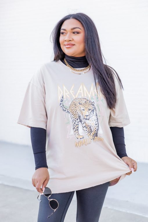 Brand new 💯 Pink Lily Oversized Leopard Beige Graphic Tee 👗 Dress 🔔 -Tees Shop