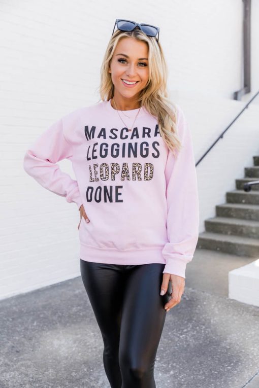 Best Sale 🛒 Pink Lily Mascara Leggings Leopard Done Light Pink Graphic Sweatshirt ⌛ -Tees Shop