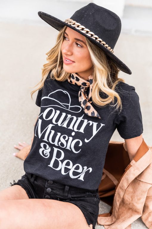 Outlet 🔥 Pink Lily Country Music And Beer Black Graphic Tee ✨ -Tees Shop