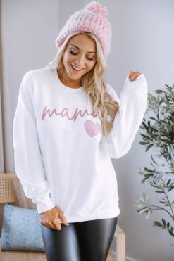 Budget 🔥 Pink Lily Mama Script Mauve Animal Print White Graphic Sweatshirt 🧨 -Tees Shop 1K0A1023 650x