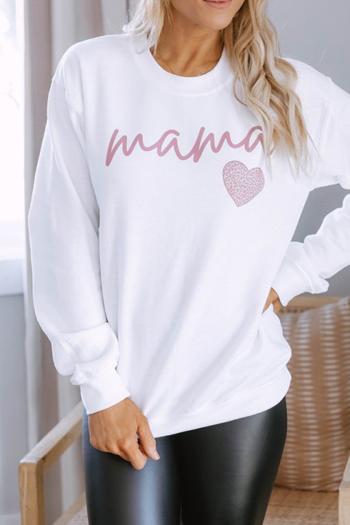 Budget 🔥 Pink Lily Mama Script Mauve Animal Print White Graphic Sweatshirt 🧨 -Tees Shop 1K0A1030