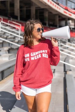 Discount ⌛ Pink Lily On Gameday We Wear Red Corded Graphic Sweatshirt ❤️ -Tees Shop 1K0A1389 f54e3c35 01aa 4bf0 b20a b07e19371c2e 650x