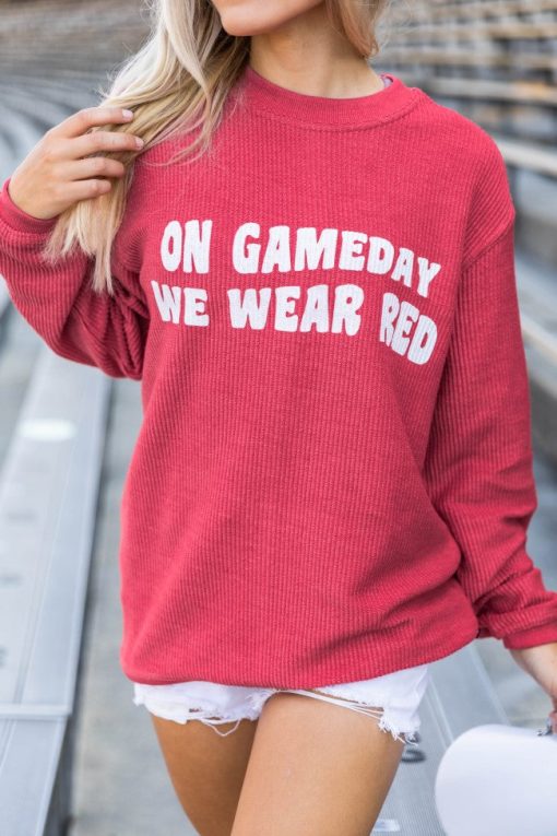 Discount ⌛ Pink Lily On Gameday We Wear Red Corded Graphic Sweatshirt ❤️ -Tees Shop 1K0A1503 3ed05b21 59c7 4711 ab74