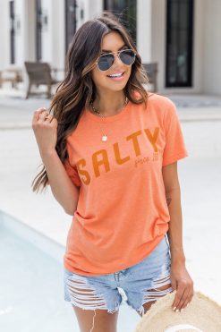 Flash Sale 🌟 Pink Lily Salty Since 2020 Heather Orange Graphic Tee 🔥 -Tees Shop 1K0A1555 650x