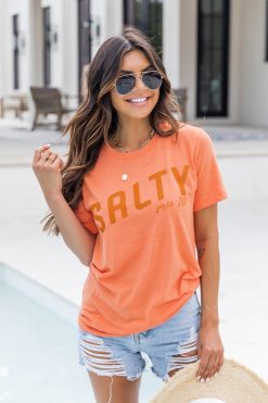 Flash Sale 🌟 Pink Lily Salty Since 2020 Heather Orange Graphic Tee 🔥 -Tees Shop 1K0A1556 650x