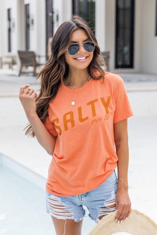 Flash Sale 🌟 Pink Lily Salty Since 2020 Heather Orange Graphic Tee 🔥 -Tees Shop