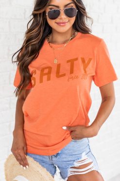 Flash Sale 🌟 Pink Lily Salty Since 2020 Heather Orange Graphic Tee 🔥 -Tees Shop 1K0A1568 650x