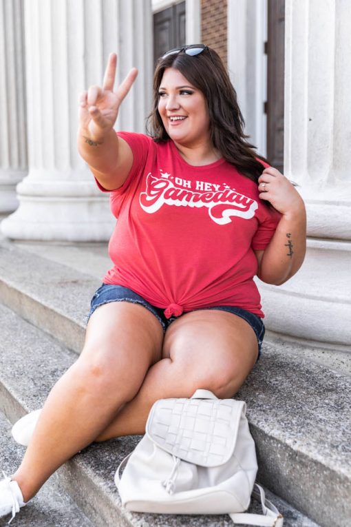 Flash Sale 🛒 Pink Lily Oh Hey Gameday Heather Red Graphic Tee 🌟 -Tees Shop