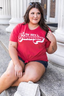 Flash Sale 🛒 Pink Lily Oh Hey Gameday Heather Red Graphic Tee 🌟 -Tees Shop 1K0A1673 650x