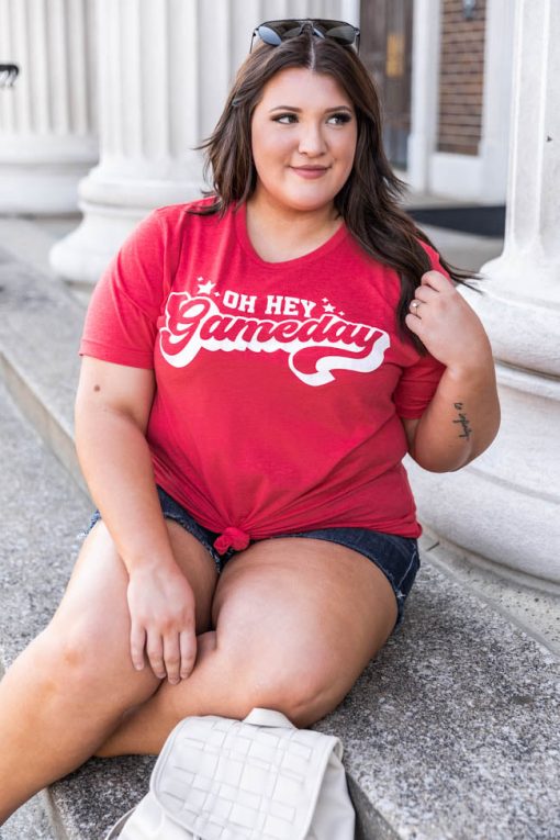 Flash Sale 🛒 Pink Lily Oh Hey Gameday Heather Red Graphic Tee 🌟 -Tees Shop