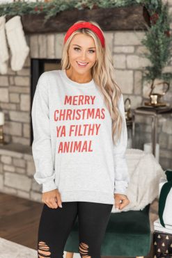 Buy 😍 Pink Lily Merry 🎁 Christmas Ya Filthy Animal Graphic Sweatshirt ✔️ -Tees Shop 1K0A1802 650x