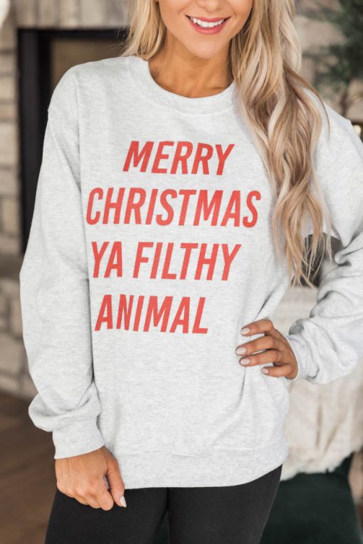 Buy 😍 Pink Lily Merry 🎁 Christmas Ya Filthy Animal Graphic Sweatshirt ✔️ -Tees Shop