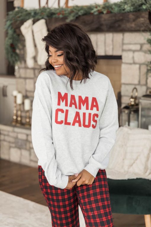 Budget 😍 Pink Lily Mama Claus Graphic Ash Sweatshirt 🎁 -Tees Shop