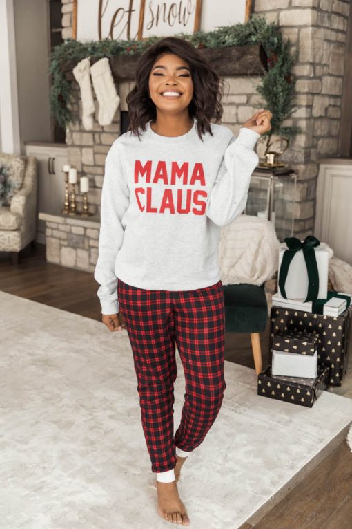 Budget 😍 Pink Lily Mama Claus Graphic Ash Sweatshirt 🎁 -Tees Shop