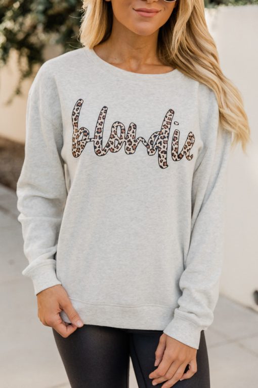 Discount 🔥 Pink Lily Blondie Animal Print Heather Sand Graphic Sweatshirt 🛒 -Tees Shop