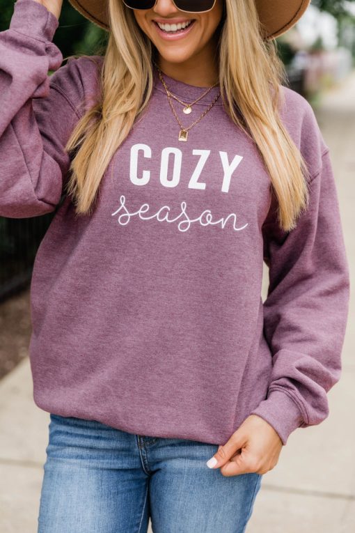 New 👍 Pink Lily Cozy Season Dark Maroon Graphic Sweatshirt 💯 -Tees Shop