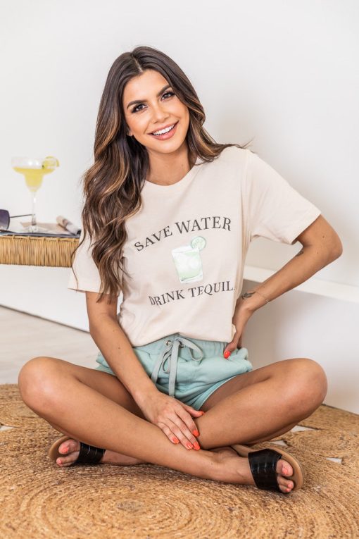 Flash Sale 🔔 Pink Lily Save Water Drink Tequila Graphic Tee 🎉 -Tees Shop