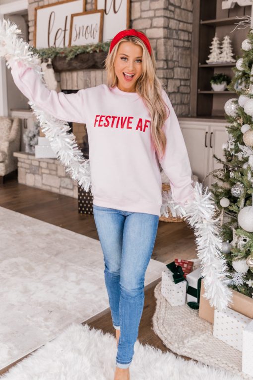 Flash Sale 💯 Pink Lily Festive AF Light Pink Graphic Sweatshirt ✔️ -Tees Shop 1K0A4415 a3240890 5cb5 4de1 becc