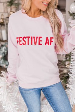 Flash Sale 💯 Pink Lily Festive AF Light Pink Graphic Sweatshirt ✔️ -Tees Shop 1K0A4419 650x