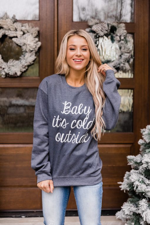 Best deal 😀 Pink Lily Baby It's Cold Outside Script Dark Heather Graphic Sweatshirt 🧨 -Tees Shop