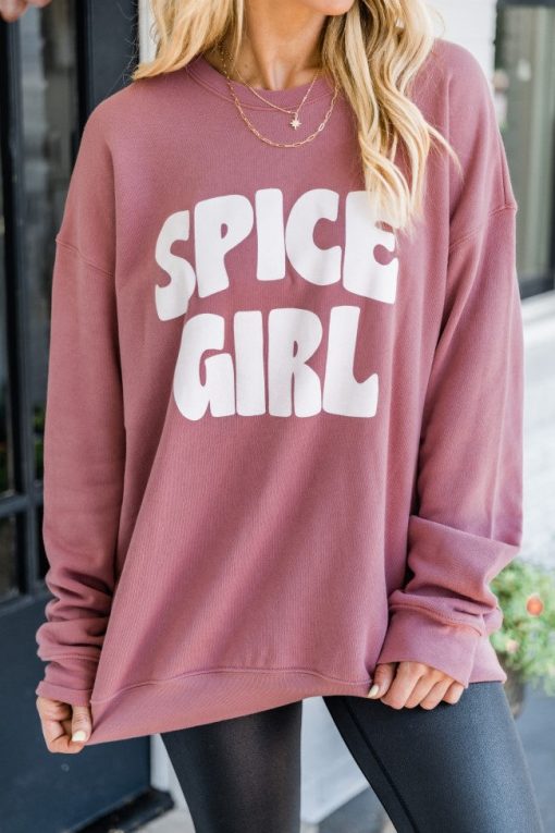 Budget ⌛ Pink Lily Spice Girl Mauve Graphic Sweatshirt ❤️ -Tees Shop