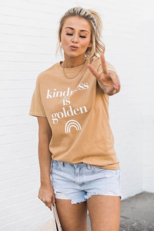 Best Pirce 😍 Pink Lily Kindness Is Golden Graphic Gold Tee 🤩 -Tees Shop 1K0A4674 f273d744 5d42 4a85 819e