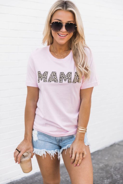 Budget ⭐ Pink Lily Mama Animal Print Tee Pink ✨ -Tees Shop