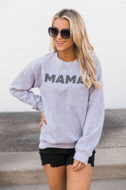 Outlet 💯 Pink Lily Mama Animal Print Grey Sweatshirt 👏 -Tees Shop 1K0A4747 650x