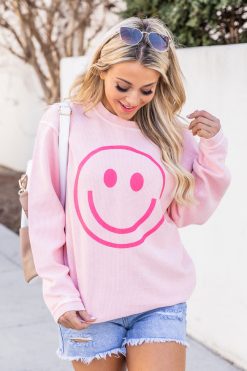 Best Sale 🥰 Pink Lily Smiley Face Pink Corded Graphic Sweatshirt ⌛ -Tees Shop 1K0A5311 bb40400a d537 4b56 935e 31a9a20721d0 650x