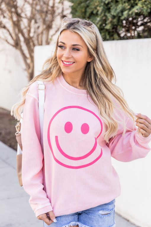 Best Sale 🥰 Pink Lily Smiley Face Pink Corded Graphic Sweatshirt ⌛ -Tees Shop 1K0A5313 6f1de90e 8f9b 4442 ad6b