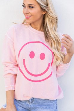 Best Sale 🥰 Pink Lily Smiley Face Pink Corded Graphic Sweatshirt ⌛ -Tees Shop 1K0A5322 b09a00c9 fce7 4eb6 bcf3 9bb9af1696f8 650x