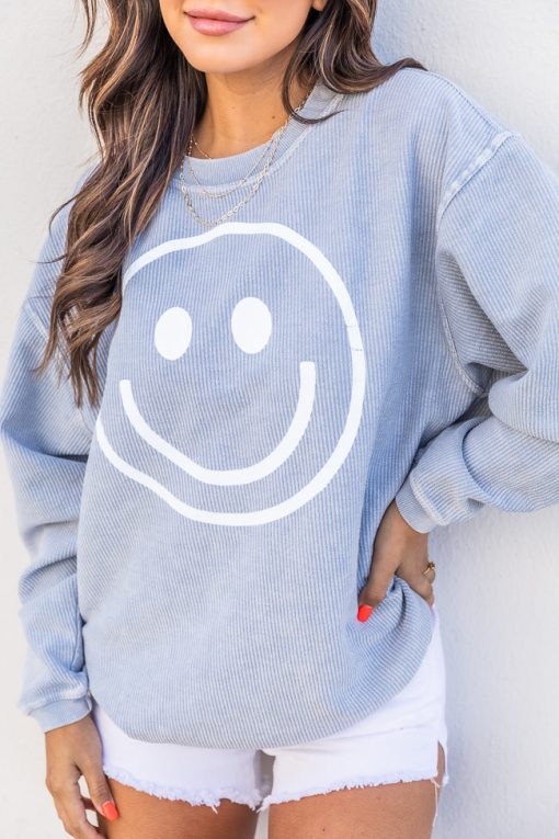 Cheap ⌛ Pink Lily Smiley Face Faded Denim Corded Graphic Sweatshirt 🛒 -Tees Shop 1K0A5349 5329f36a 0a14 4903 be8a