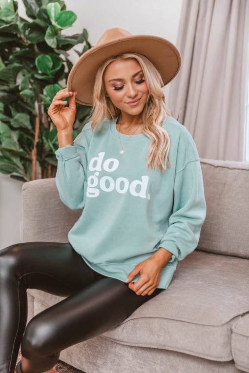 Hot Sale ✔️ Pink Lily Do Good Graphic Mint Sweatshirt 🛒 -Tees Shop