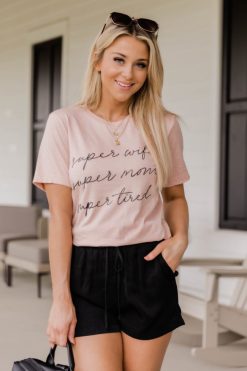 Wholesale 🎁 Pink Lily Super Wife Super Mom Super Tired Graphic Peach Tee ⭐ -Tees Shop 1K0A6834 e0e29df7 df1c 47e0 b425 563fc356ab09 650x