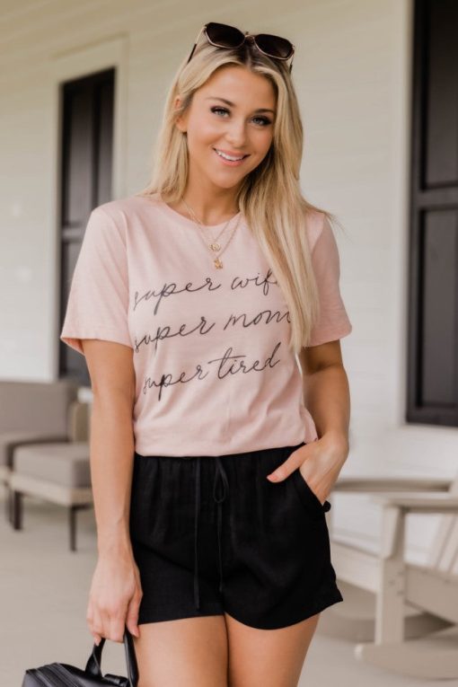 Wholesale 🎁 Pink Lily Super Wife Super Mom Super Tired Graphic Peach Tee ⭐ -Tees Shop 1K0A6834 e0e29df7 df1c 47e0 b425