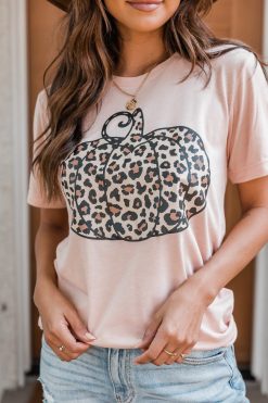 Deals 💯 Pink Lily Animal Print Pumpkin Peach Graphic Tee ❤️ -Tees Shop 1K0A6964 650x