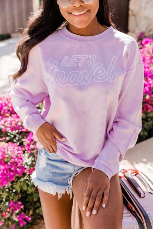 Hot Sale ❤️ Pink Lily Let's Travel Lilac Corded Graphic Sweatshirt ⌛ -Tees Shop 1K0A6995 cd2eaf7b 04ab 4338 b5d3