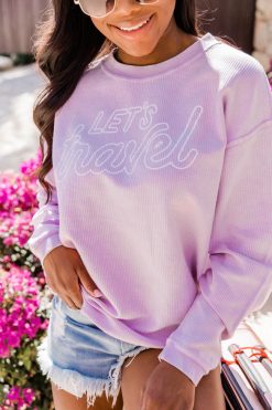 Hot Sale ❤️ Pink Lily Let's Travel Lilac Corded Graphic Sweatshirt ⌛ -Tees Shop 1K0A6996 650x