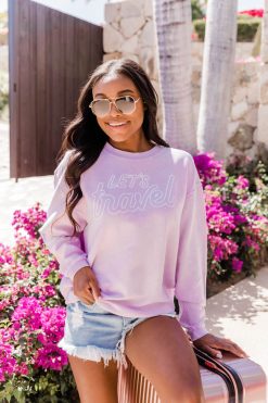 Hot Sale ❤️ Pink Lily Let's Travel Lilac Corded Graphic Sweatshirt ⌛ -Tees Shop 1K0A7002 650x