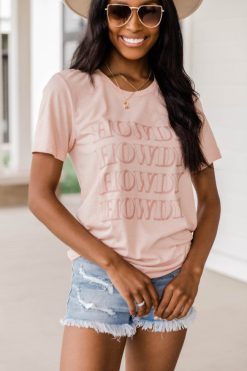 Best deal 🎁 Pink Lily Howdy Wave Graphic Peach Tee 🎁 -Tees Shop 1K0A7109 650x