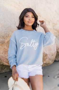 Top 10 👍 Pink Lily Salty Script Corded Graphic Faded Denim Sweatshirt ✔️ -Tees Shop 1K0A7197 650x