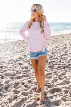 Coupon 🎁 Pink Lily White Beach Bum Script Light Pink Graphic Sweatshirt 😍 -Tees Shop 1K0A8603 05923782 9b2b 49d1 8ad1 cef5d9fec811 650x