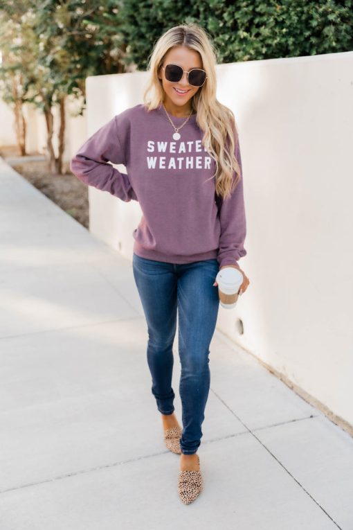 Budget 👍 Pink Lily Sweater Weather Dark Maroon Graphic Sweatshirt 🛒 -Tees Shop