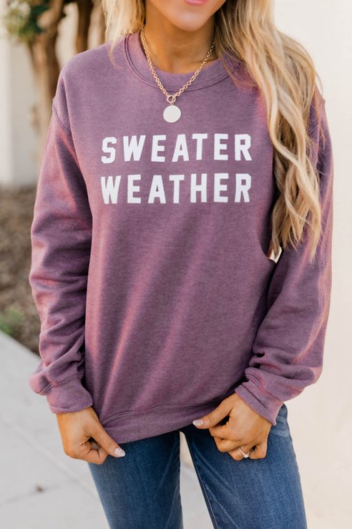 Budget 👍 Pink Lily Sweater Weather Dark Maroon Graphic Sweatshirt 🛒 -Tees Shop