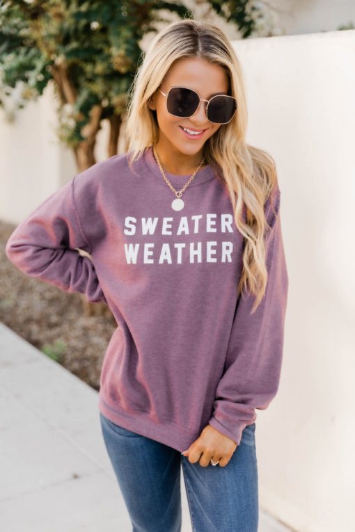 Budget 👍 Pink Lily Sweater Weather Dark Maroon Graphic Sweatshirt 🛒 -Tees Shop